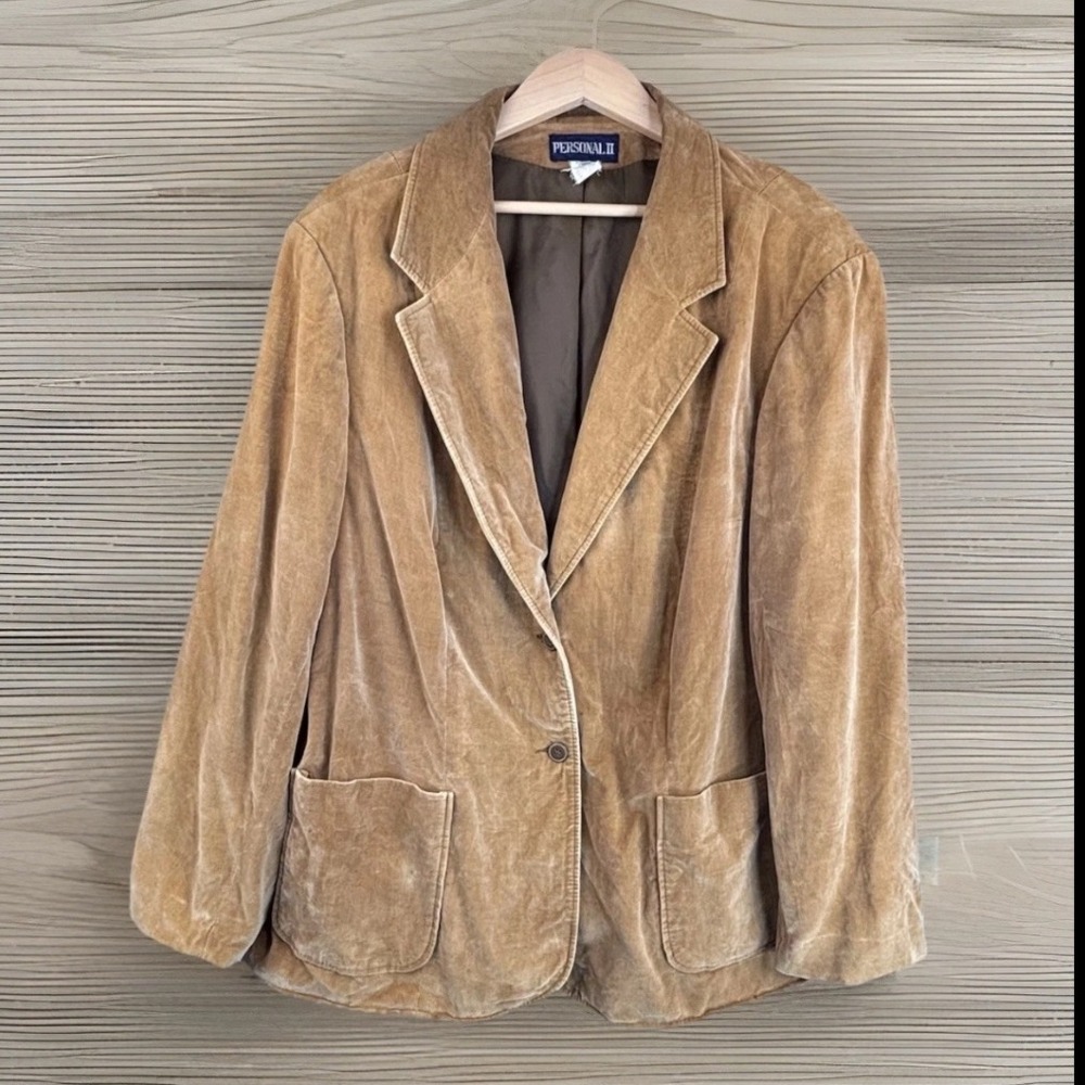 Vintage Velvet Blazer 46 Tan 100% Cotton Poet Professor Ivy Academia 70s Indie